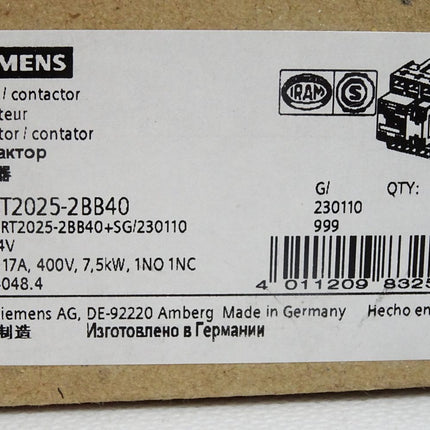 Siemens Leistungsschütz AC-3e/AC-3 3-polig DC 24V 3RT2025-2BB40 / Neu OVP