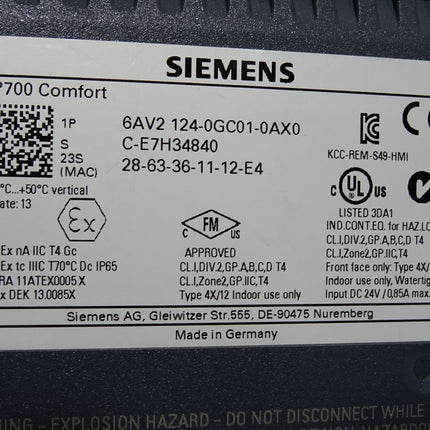 Siemens TP700 Comfort Panel 6AV2124-0GC01-0AX0 6AV2 124-0GC01-0AX0 - Maranos.de
