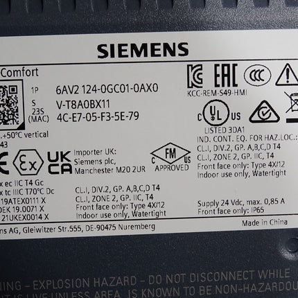 Siemens TP700 Comfort Panel 6AV2124-0GC01-0AX0 6AV2 124-0GC01-0AX0 / Neu OVP