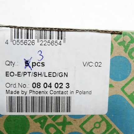 Phoenix Contact Steckdose EO-E/PT/SH/LED/GN 0804023/ Inhalt:3 Stück / Neu OVP
