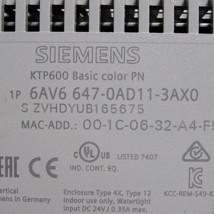 Siemens KTP600 Basic color PN Panel 6AV6647-0AD11-3AX0 6AV6 647-0AD11-3AX0 - Maranos.de