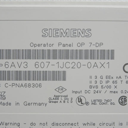 Siemens OP7-DP Panel 6AV3607-1JC20-0AX1 6AV3 607-1JC20-0AX1 - Maranos.de