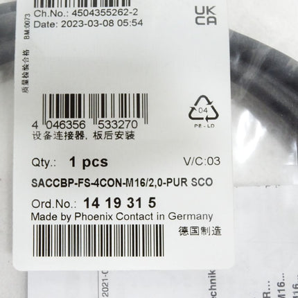 Phoenix Gerätesteckverbinder SACCBP-FS-4CON-M16/2,0-PUR SCO 1419315 / Unbenutzt