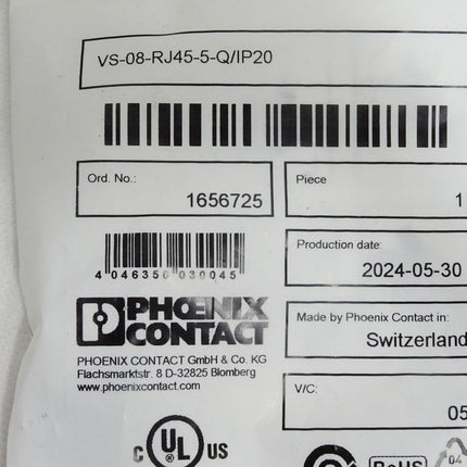 Phoenix Contact Steckverbinder VS-08-RJ45-5-Q/IP20 1656725 / Neu OVP versiegelt