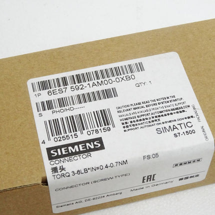 Siemens Frontstecker 6ES7592-1AM00-0XB0 6ES7 592-1AM00-0XB0 / Neu OVP versiegelt