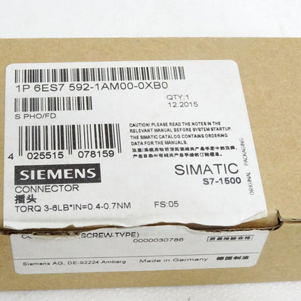 Siemens Frontstecker 6ES7592-1AM00-0XB0 6ES7 592-1AM00-0XB0 / Neu OVP