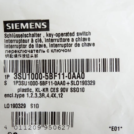 Siemens Schlüsselschalter 3SU1000-5BF11-0AA0 / Neu OVP versiegelt