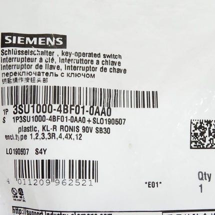 Siemens Schlüsselschalter 3SU1000-4BF01-0AA0 / Neu OVP versiegelt