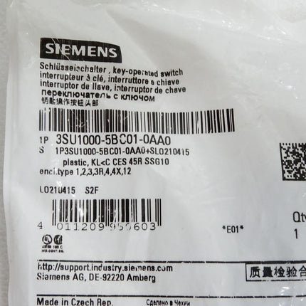 Siemens Schlüsselschalter 3SU1000-5BC01-0AA0 / Neu OVP versiegelt