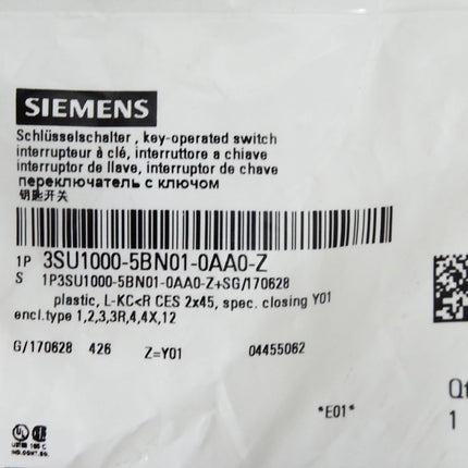 Siemens Schlüsselschalter 3SU1000-5BN01-0AA0 2x45 / Neu OVP versiegelt