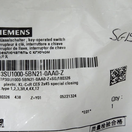 Siemens Schlüsselschalter 3SU1000-5BN21-0AA0-Z Y01 2x45 / Neu OVP versiegelt