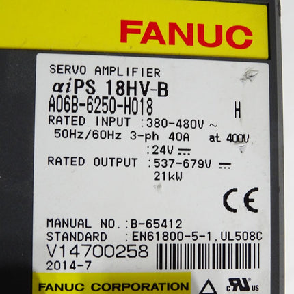Fanuc Servoamplifier AlphaiPS 18HV-B A06B-6250-H018 - Maranos.de