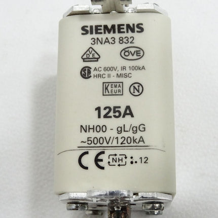 Siemens NH-Sicherungseinsatz 3NA3832 gr.00 125A 500V gG / 1 Stück / Neu OVP