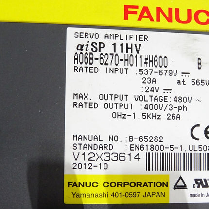 Fanuc Servoamplifier AlphaiSP 11HV A06B-6270-H011 #H600 - Maranos.de