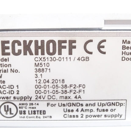 Beckhoff CX5130-0111 4GB M510 Windows Embedded Compact 7 + TwinCAT-2-PLC-Runtime - Maranos.de
