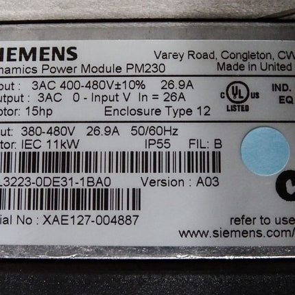 Siemens Sinamics Power Module PM230 11kW 6SL3223-0DE31-1BA0 - Maranos.de