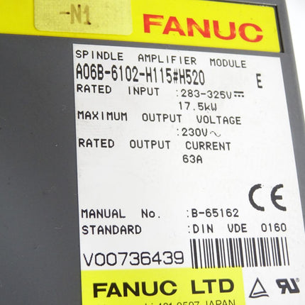 Fanuc Spindle Amplifier Module A06B-6102-H115 #H520 17.5kW - Maranos.de