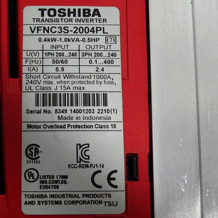 Toshiba Transistor Inverter VF-nC3 0.75kW VFNC3S-2004PL