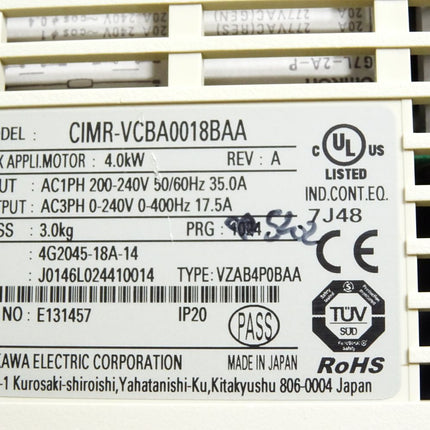 Yaskawa Inverter V1000 CIMR-VCBA0018BAA 4.0kW