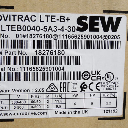 SEW Eurodrive LTE-B+ MCLTEB0040-5A3-4-30 18276180 4kW / Neu OVP