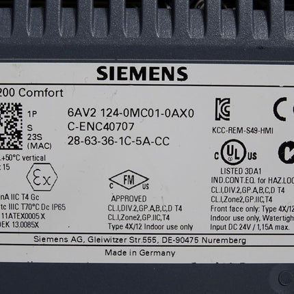 Siemens TP1200 Comfort Panel 6AV2124-0MC01-0AX0 6AV2 124-0MC01-0AX0 / Erneuert - Maranos.de
