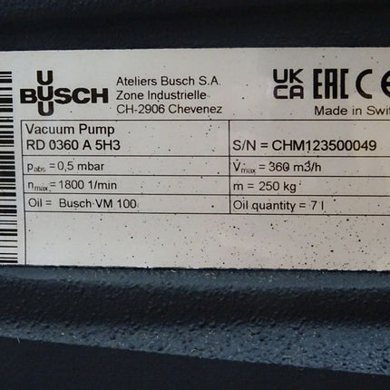 Busch Drehschieber-Vakuumpumpe R5 RD 0360 A 5H3 RD0360A5H3 0,5mbar 1800 1/min
