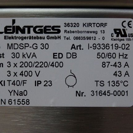 Kleintges Transformator MDSP-G 30 I-933619-02 30kVA 3x200/220/400 auf 4x400V