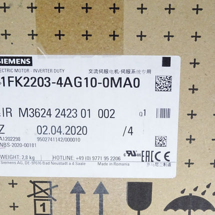 Siemens Simotics Servomotor 1FK2203-4AG10-0MA0 0.4kW 3000/min Neu OVP versiegelt - Maranos.de