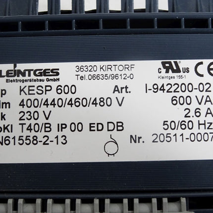 Kleintges Transformator KESP600 I-942200-02 400/440/460/480V auf 230V /Unbenutzt