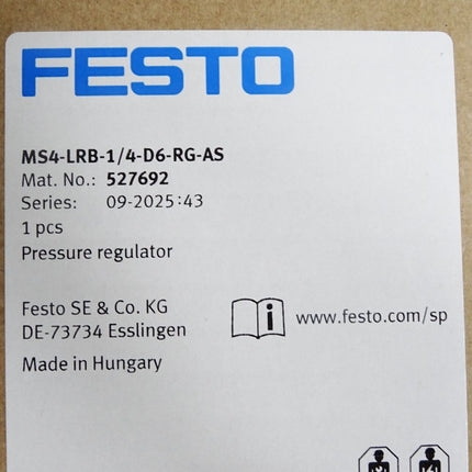 Festo Druckregelventil MS4-LRB-1/4-D6-RG-AS 527692 / Neu OVP