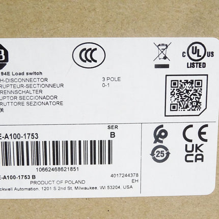 Allen Bradley Lasttrennschalter 194E-A100-1753 / Neu OVP