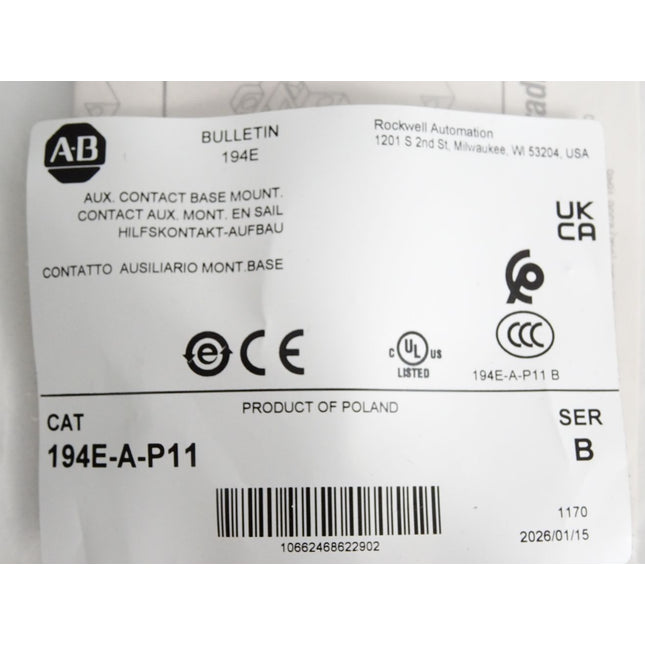 Allen Bradley Hilfskontakt-Aufbau 194E-A-P11 / Neu OVP