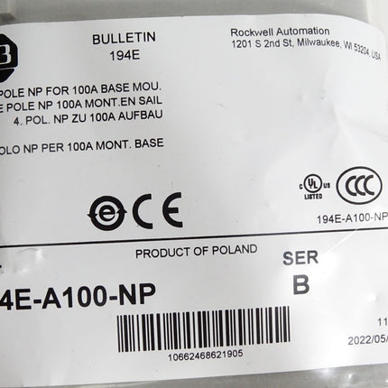 Allen Bradley 194E-A100-NP 4.Pol. NP zu 100A Aufbau / Neu OVP