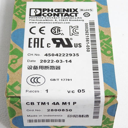 Phoenix Contact CB TM1 4A M1 P 2800850 Geräteschutzschalter / Neu OVP versiegelt - Maranos.de