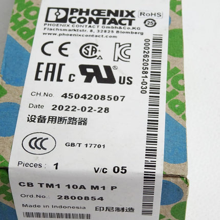 Phoenix Contact CB TM1 10A M1 P 2800854 Geräteschutzschalter /Neu OVP versiegelt - Maranos.de