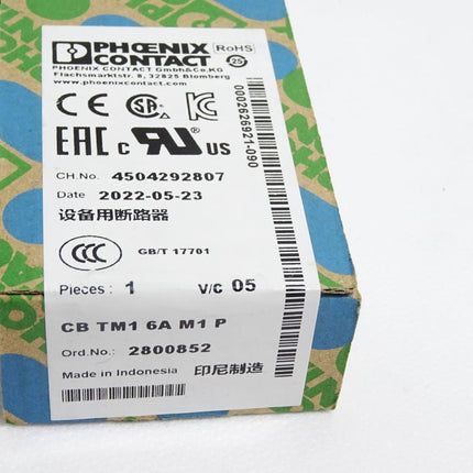 Phoenix Contact CB TM1 6A M1 P 2800852 Geräteschutzschalter / Neu OVP versiegelt - Maranos.de