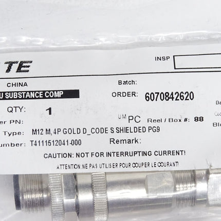 TE Connectivity T4111512041-000 M12 M 4P GOLD D_CODE S SHIELDED PG9 / Neu OVP - Maranos.de