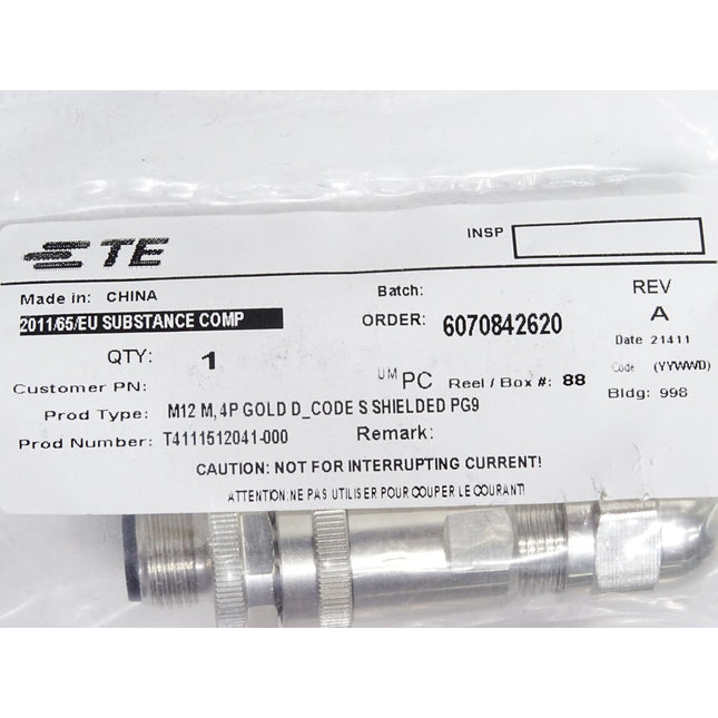 TE Connectivity T4111512041-000 M12 M 4P GOLD D_CODE S SHIELDED PG9 / Neu OVP - Maranos.de