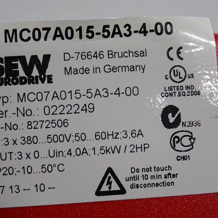 SEW Eurodrive Frequenzumrichter Movitrac MC07A015-5A3-4-00 8272506 1.5kW