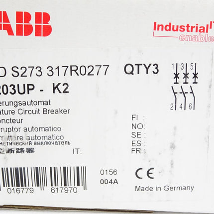 ABB Sicherungsautomat S203UP K2 2CDS273317R0277 / Inhalt:3 Stück / Neu OVP - Maranos.de