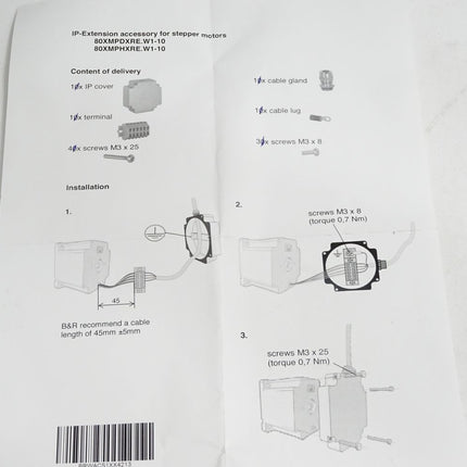 B&R Zubehör Schrittmotor 80MPD 80MPF 80XMPDXRE-W1 80XMPHXRE Inhalt: 1 Kit / Neu