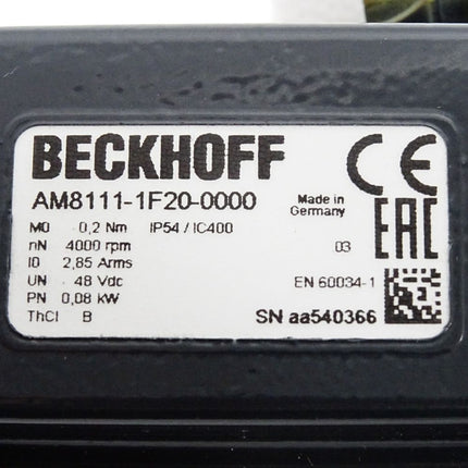 Beckhoff Servomotor AM8111-1F20-0000 4000rpm 0.08kW