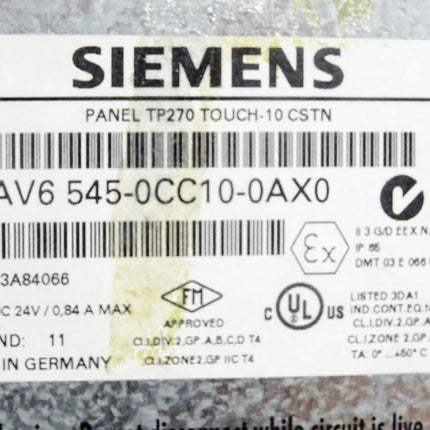 Siemens Touchpanel TP270 10" 6AV6545-0CC10-0AX0 6AV6 545-0CC10-0AX0