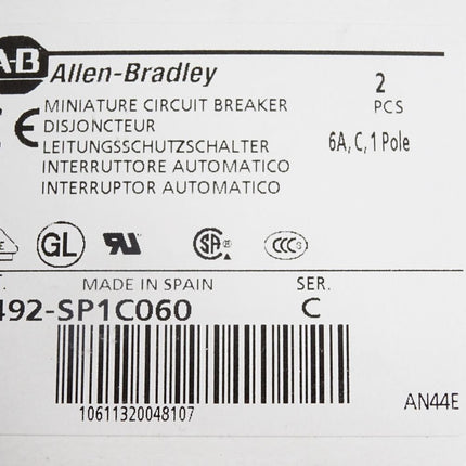 Allen Bradley Leitungsschutzschalter 1492-SP1C060 6A / Inhalt:2 Stück / Neu OVP - Maranos.de