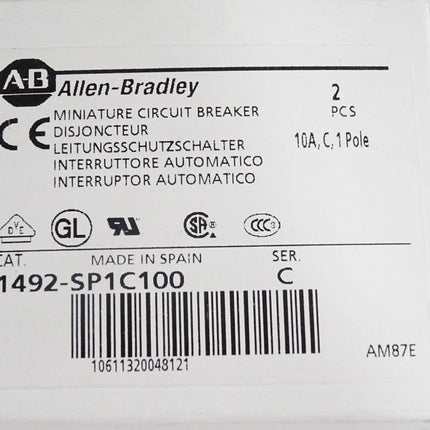 Allen Bradley Leitungsschutzschalter 1492-SP1C100 10A / Inhalt:2 Stück / Neu OVP - Maranos.de