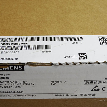Siemens Sinumerik 840D Panel OP031 6FC5203-0AB10-0AA1 / Neuwertig OVP