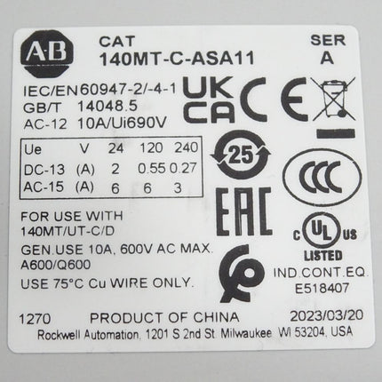 Allen Bradley Motorschutzschalter 140MT-C3E Hilfskontakt 140MT-C-ASA11 Unbenutzt - Maranos.de