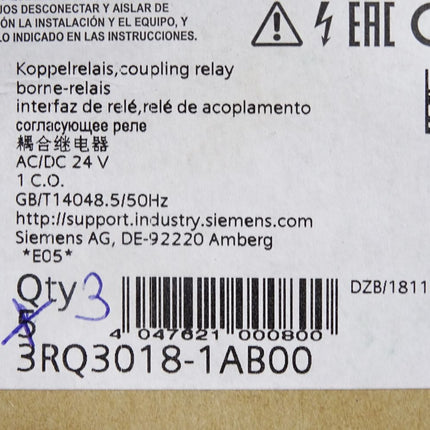 Siemens Koppelrelais 3RQ3018-1AB00 / Inhalt:3 Stück / Neu OVP - Maranos.de