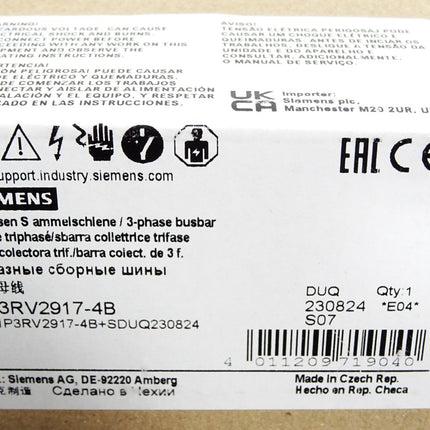 Siemens 3-Phasen Sammelschiene 3RV2917-4B / Neu OVP