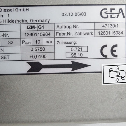 GEA Flowmeter IZM-G1 10bar / Unbenutzt
